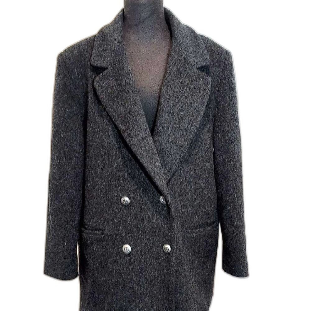 Evan Picone Charcoal Double-Breasted Wool Coat Size 16